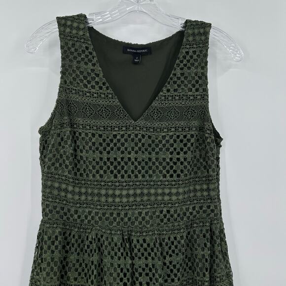 Banana Republic Lace Shift Dress Olive Green Crochet Fall Luxe Womens Size 2 - Picture 4 of 11